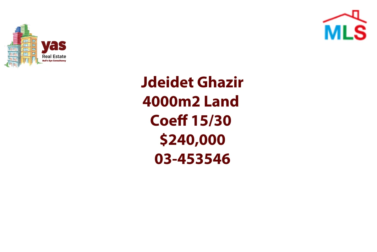 Jdeidet Ghazir 4000m2 | Land | Coeff 15/30 | Prime Location | ABA