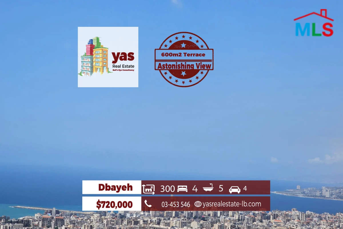 Dbayeh 300m2 | 600m2 Terrace | Prime Location | Astonishing View | OH