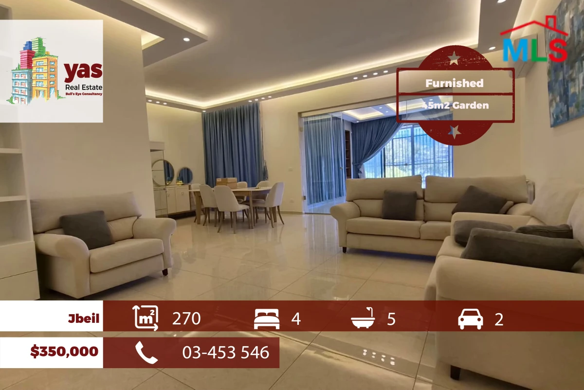Jbeil 270m2 | 45m2 Garden | Furnished | Calm Area | Solar System | MCH