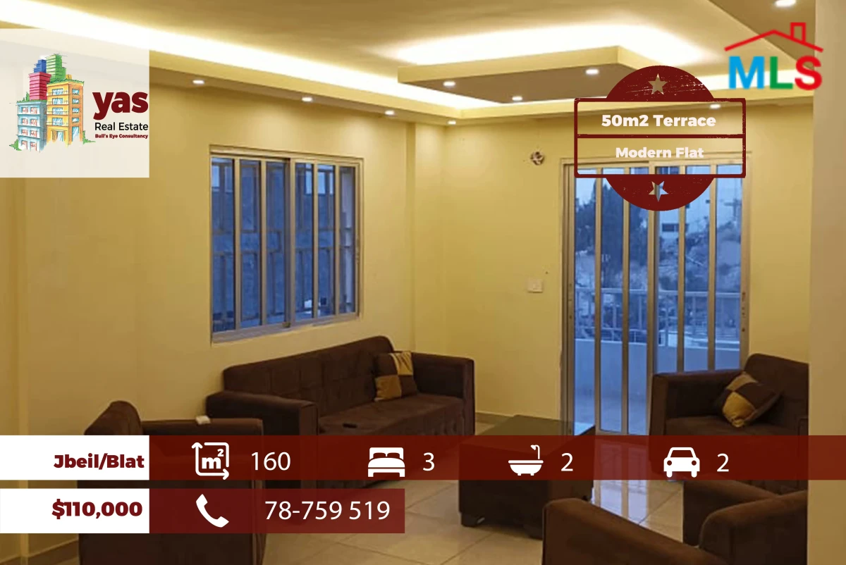 Jbeil/Blat 160m2 | 50m2 Terrace | Modern | Excellent Condition | OH