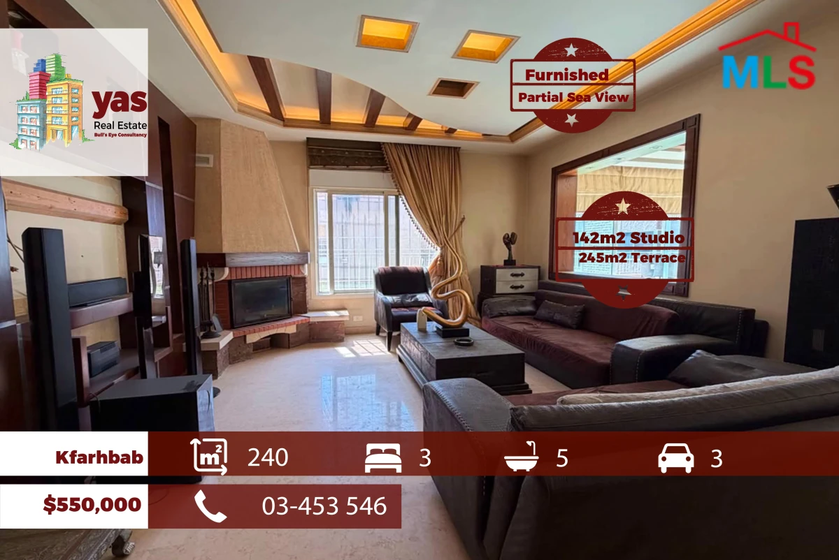 Kfarhbab 240m2 | 142m2 Studio | 245m2 Terrace | Furnished | EH