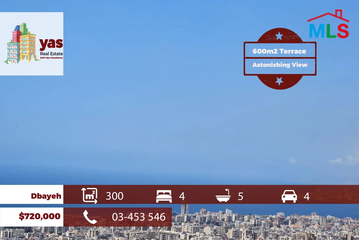 Dbayeh 300m2 | 600m2 Terrace | Prime Location | Astonishing View | OH