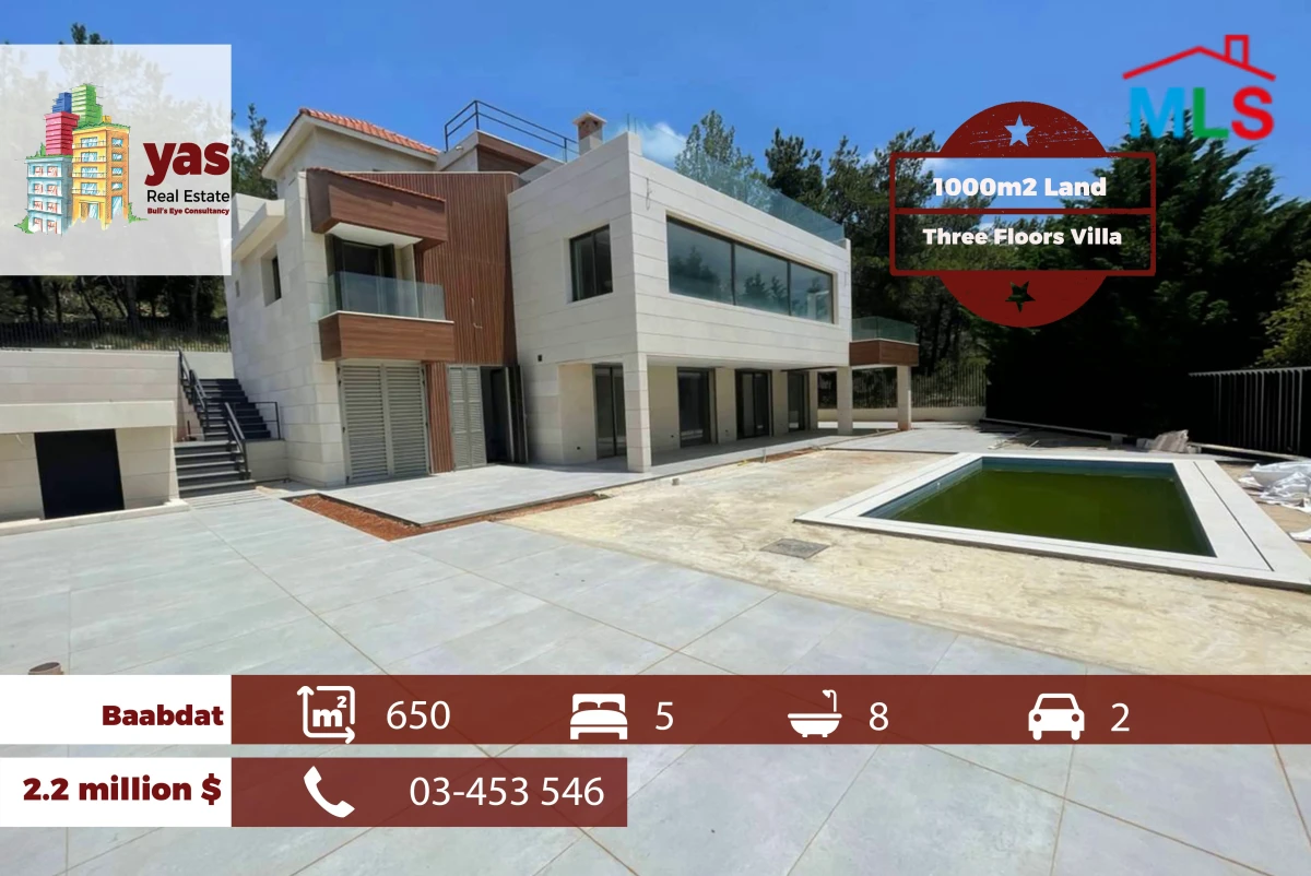 Baabdat 650m2 | 1000m2 Land | Private Pool | Prime Location | TCH