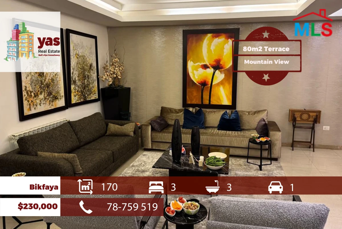 Bikfaya 170m2 | 80m2 Terrace | Prime Location | Mountian View | TCH