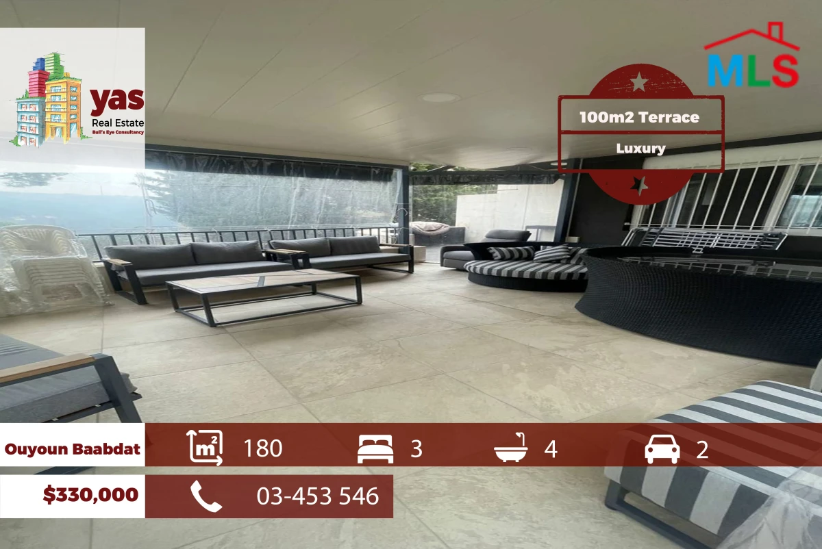 Ouyoun Baabdat 180m2 | 100m2 Terrace | Luxury Flat | Calm Area | TCH