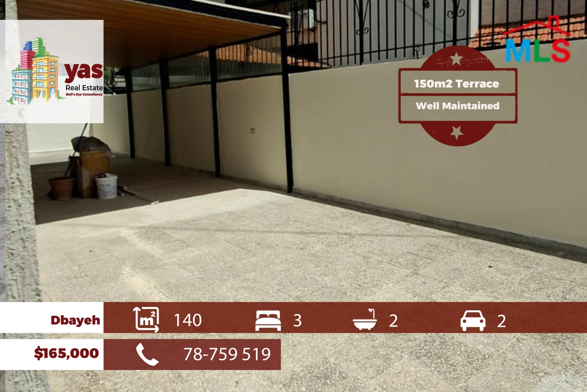 Dbayeh 140m2 | 150m2 Terrace | Calm Area | Well Maintained | OH
