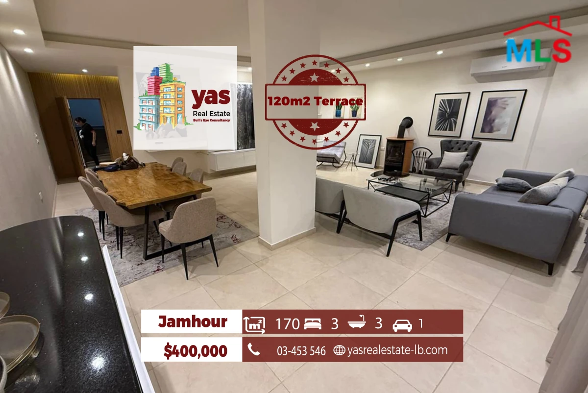 Jamhour 170m2 | 120m2 Terrace | Prime Location | Calm Street | OH
