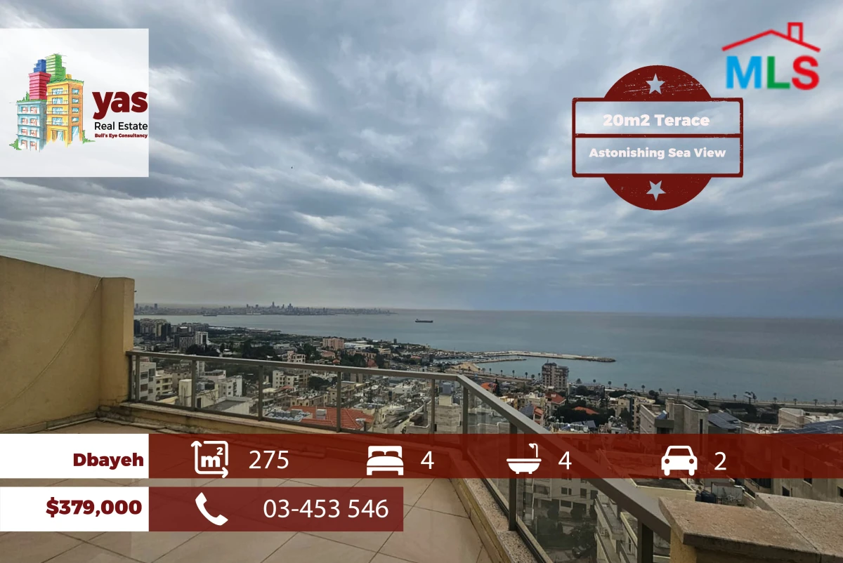 Dbayeh 275m2 | 20m2 Terrace | Astonishing Sea View | Calm Street | OH