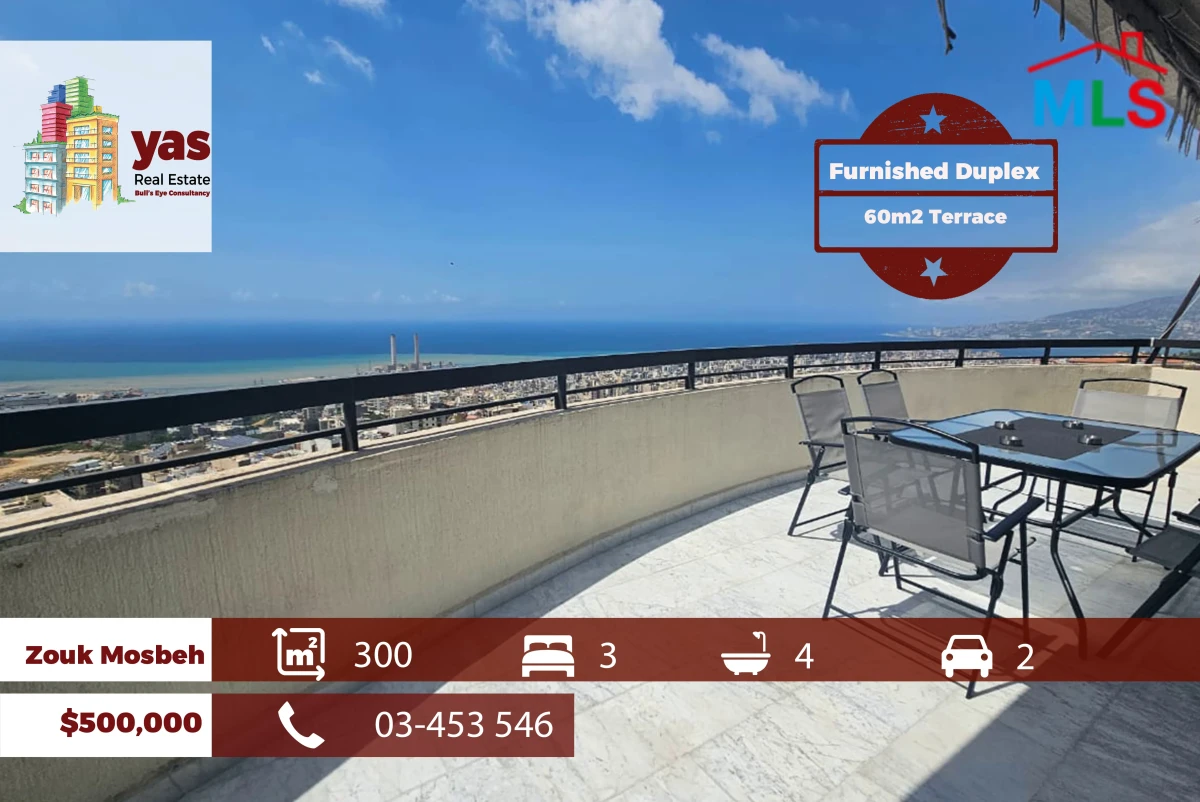Zouk Mosbeh 300m2 | 60m2 Terrace | Furnished Duplex | Sea View | OH