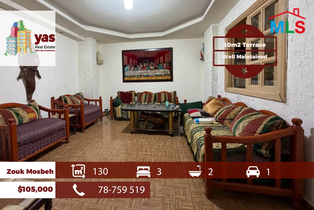 Zouk Mosbeh 130m2 | 80m2 Terrace | Well Lighted | Prime Location | EH/EB