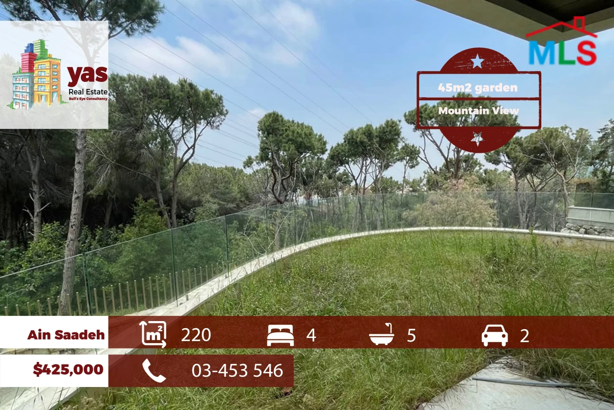 Ain Saadeh 220m2 | 45m2 Garden | Duplex Available | Calm Street | TCH