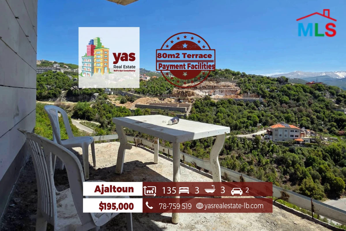 Ajaltoun 135m2 | 80m2 Terrace | Payment Facilities | Open View | TO