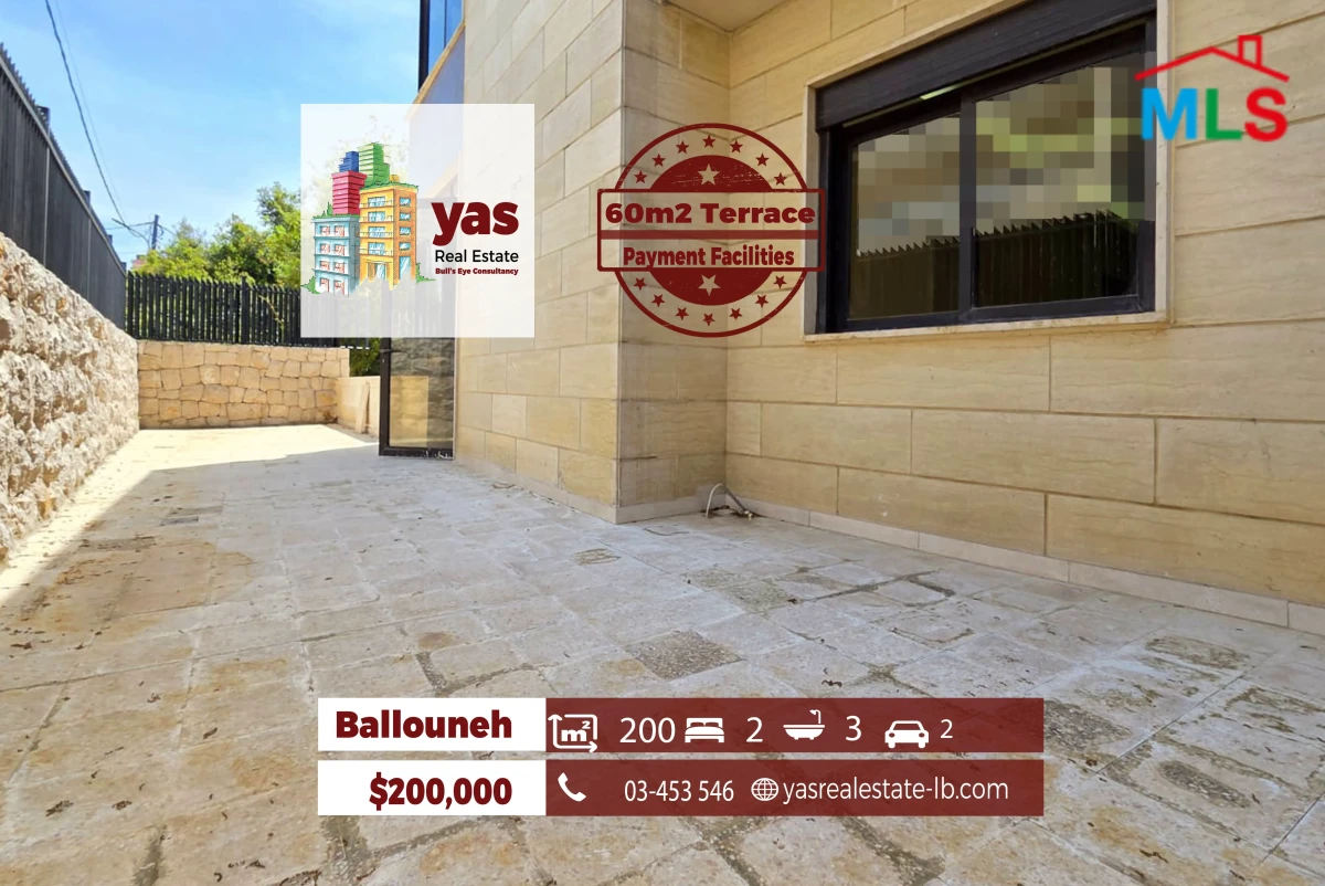 Ballouneh 135m2 | 60m2 Terrace | View | Dead End Street | TO