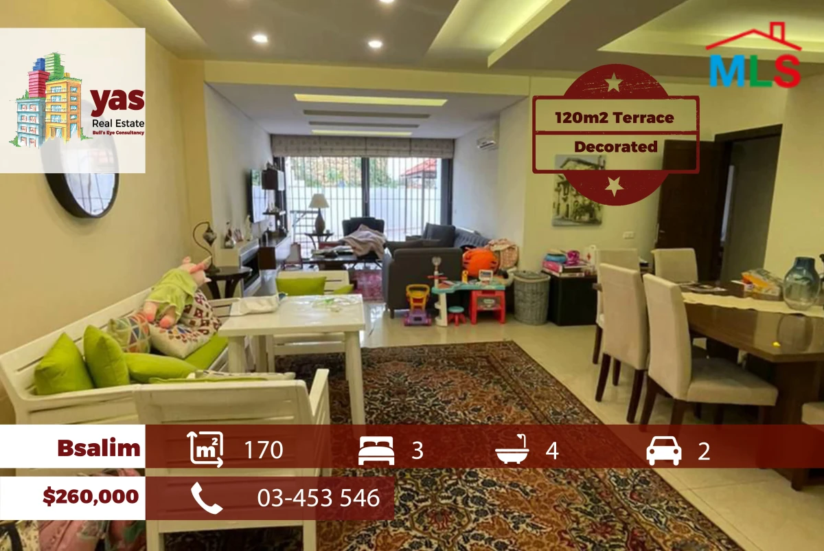 Bsalim 170m2 | 120m2 Terrace | Decorated | Classy Area | PED