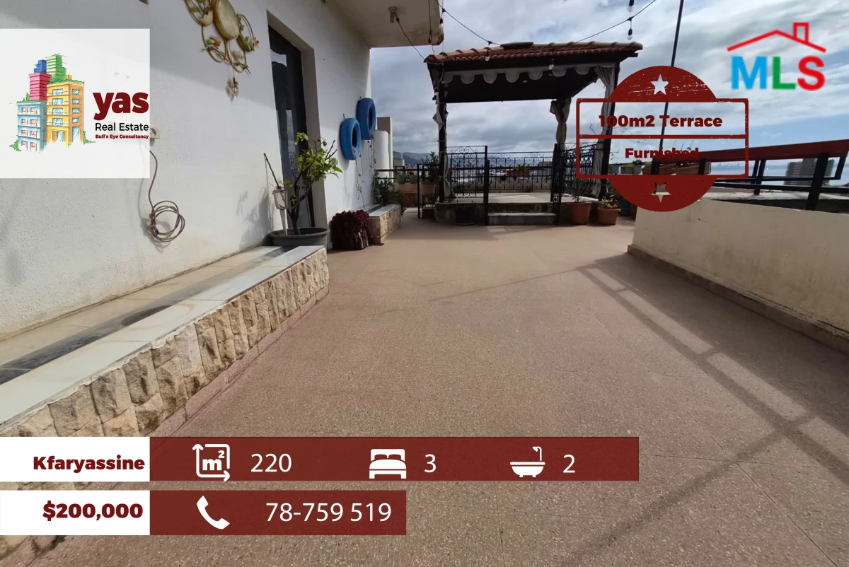 Kfaryassine 220m2 | 100m2 Terrace | Furnished | Open Sea View | MCH