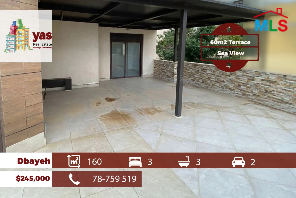 Dbayeh 160m2 | 60m2 Terrace | Sea View | New Flat | Calm Area | PAN