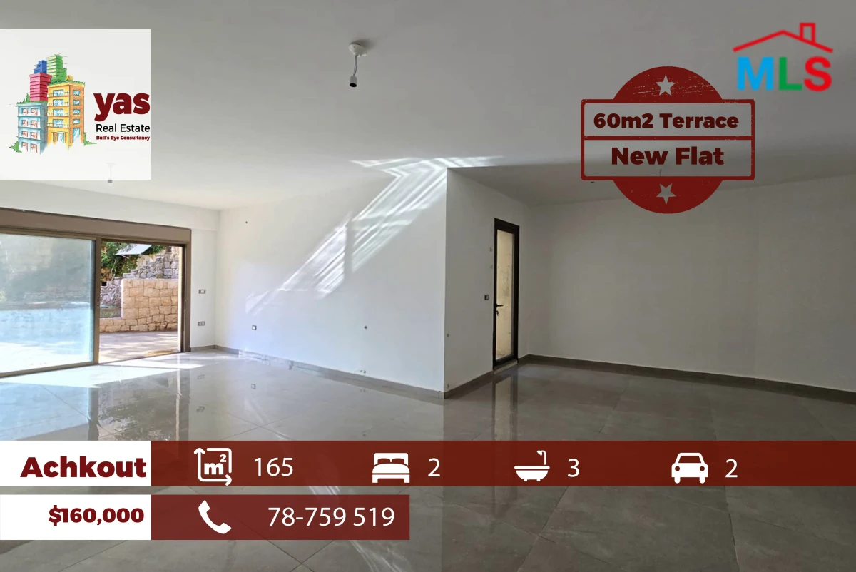 Achkout 165m2 | 60m2 Terrace | Brand New | Mountain View | Calm | DA